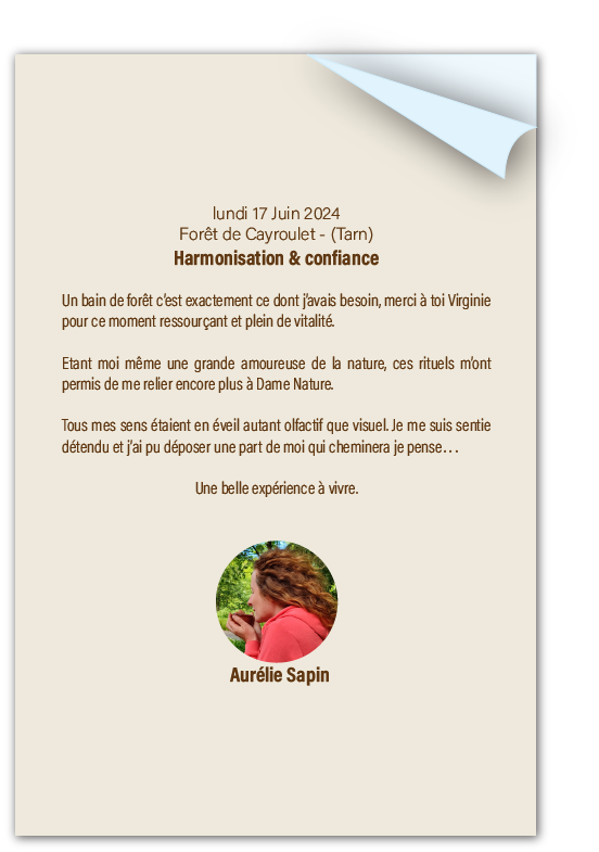 Témoignage sylvothérapie dans le Tarn : Aurélie Sapin, photographe thérapeute, partage son expérience d'harmonisation en forêt de Cayroulet avec À Fleur d'Écorces.