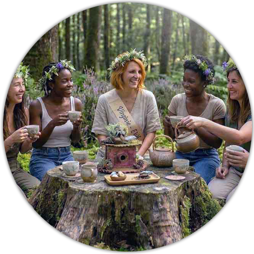 Groupe de femmes fêtant un EVJF en forêt avec À Fleur d'Écorces - Goûter sylvestre Tarn